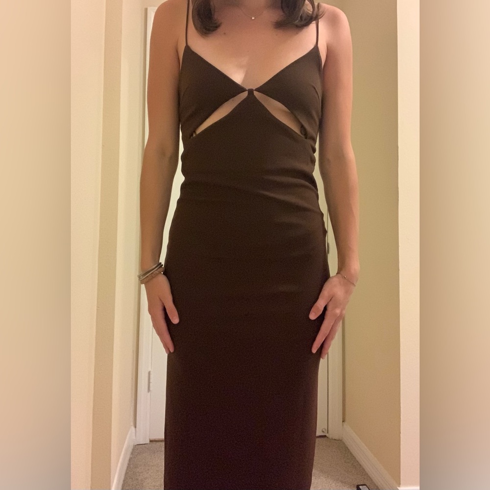 Chocolate Brown Cut Out Midi Dress